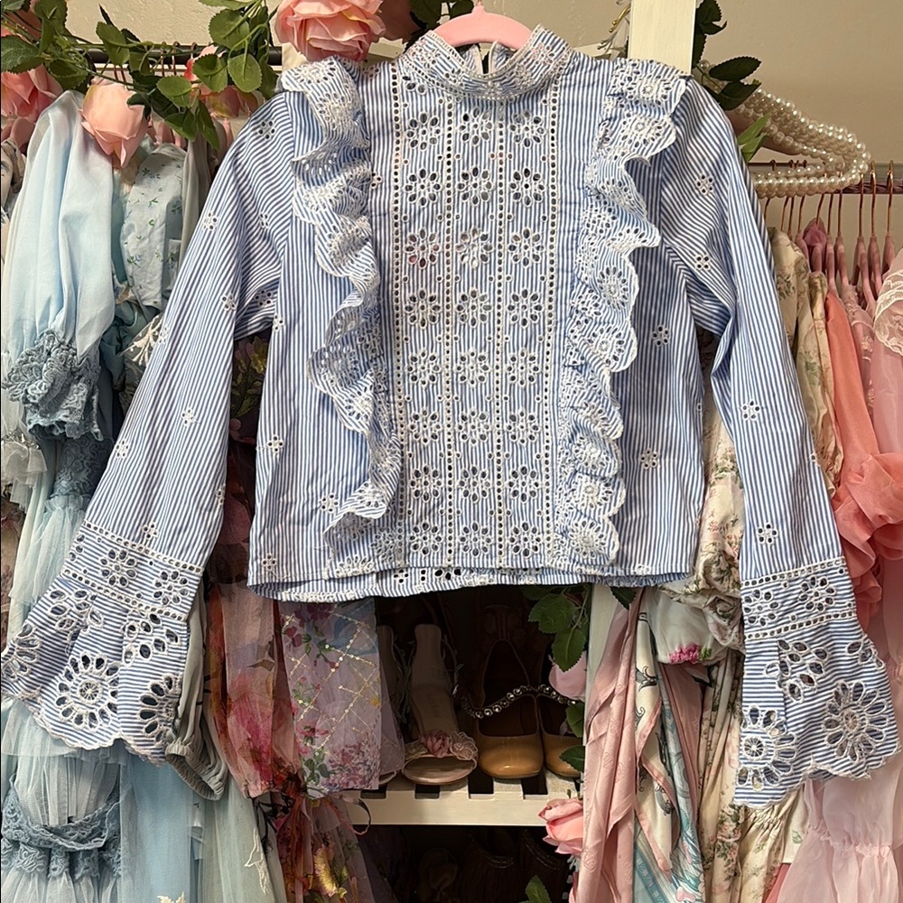 Chicwish Blue and White Striped Lace Blouse - NWT